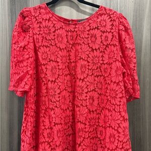 Halogen Women's Red/Coral Lace Blouse XL